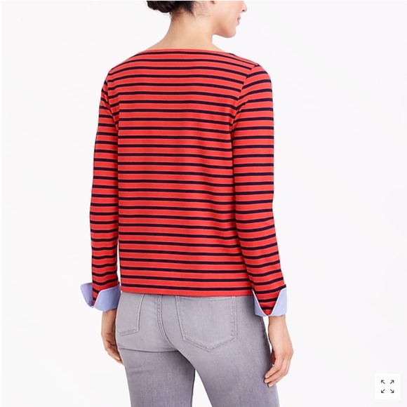 J.Crew Striped Boatneck Shirt W Built In Cuffs - Picture 2 of 6